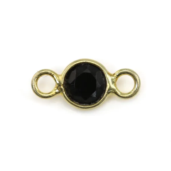 Separador Ónix negro redondo facetado engastado en plata 925 chapado en oro fino 5x10mm x1pc