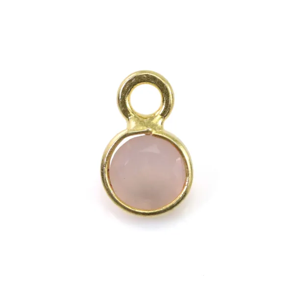 Quartzo rosa redondo facetado montado em prata 925 banhada a ouro fino 5x8mm x 1pc