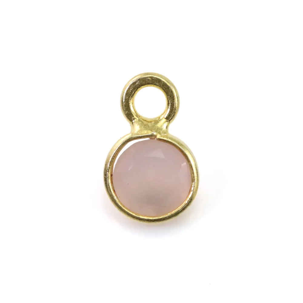 Quartzo rosa redondo facetado montado em prata 925 banhada a ouro fino 5x8mm x 1pc