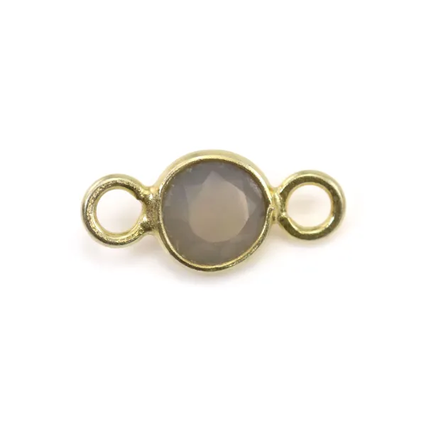 Intercalaire verre grise rond facettée serti argent 925 doré à l'or fin 5x10mm x1pc