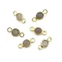 Separador de vidro cinza redondo facetado montado em prata 925 banhado a ouro fino 5x10mm x1pc