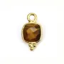 Breloque Oeil de tigre carrée facettée serti argent 925 doré à l'or fin 7x13mm x 1pc