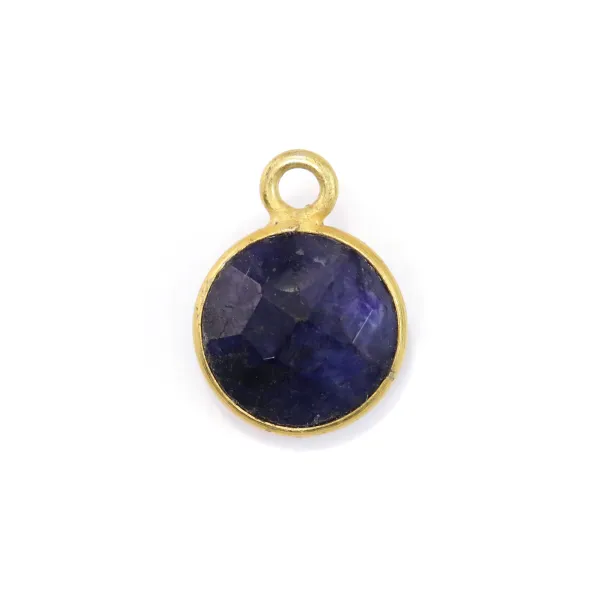 Sapphire-colored treated stone set on 925 silver gilded with fine gold round faceted 9x12mm x 1pc