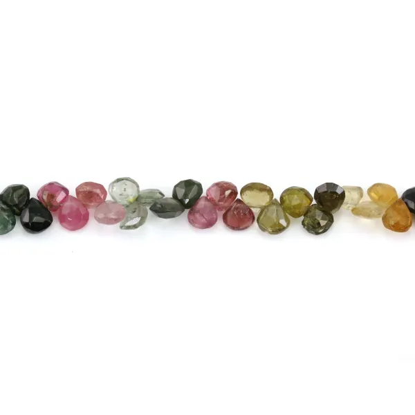 Multicolor tourmaline, flat faceted drop, 5-6mm x 20cm