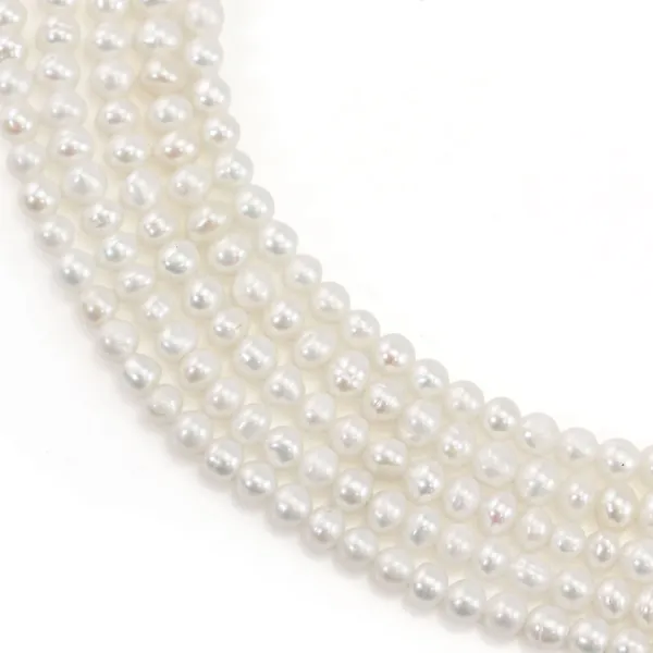 Perles de culture d'eau douce, blanche, semi-ronde, 4mm x 38cm