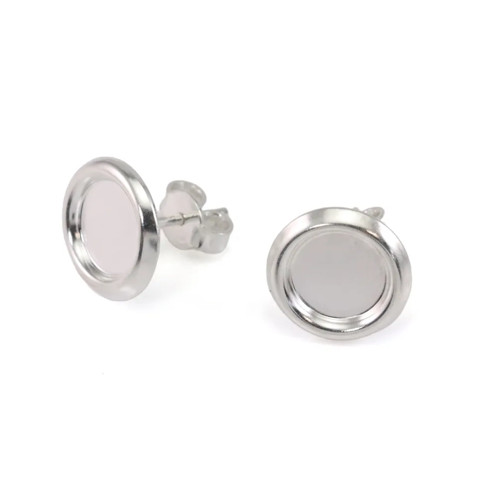 Brincos de prata 925, suporte para cabochão 8mm x 2pcs