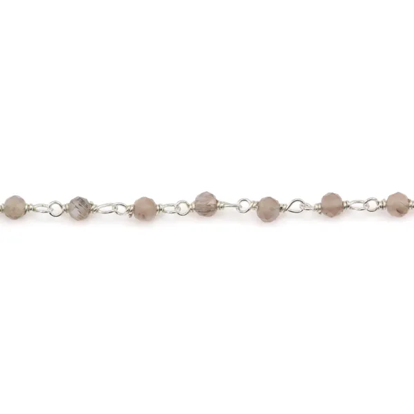 Cadena rosario Piedra de luna gris redonda 3mm - Plata 925 x 20cm