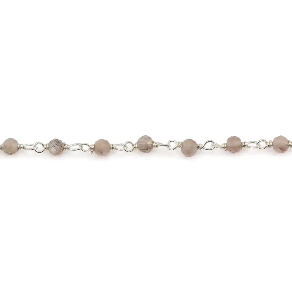 Corrente de rosário Pedra da lua cinza redonda 3mm - Prata 925 x 20cm