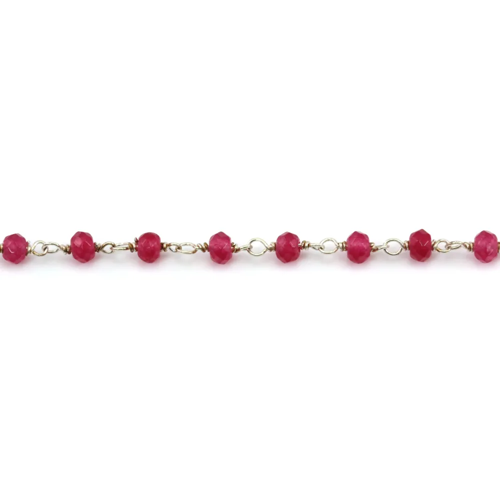 Rosenkranzkette getönte fuchsia Achat Rondelle 2x3mm - Silber 925 x 20cm