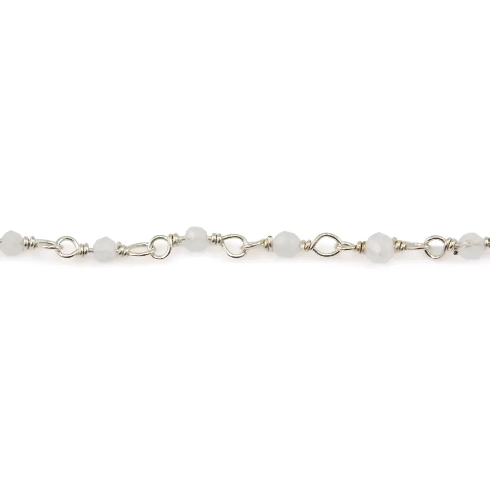 Round moonstone rosary chain 2.5mm - Silver 925 x 20cm