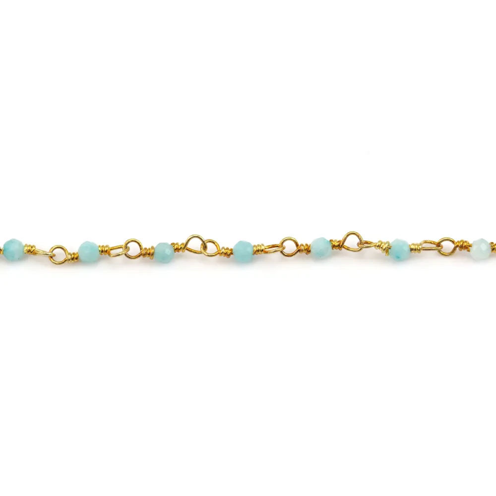 Amazonite round rosary chain 2mm - Gold-plated 925 Silver x 20cm
