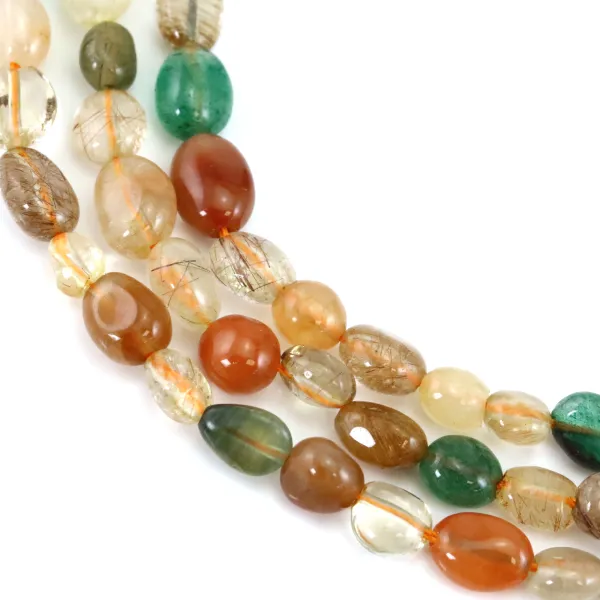 Nugget barroco de cuarzo rutilo multicolor de 5-7mm x 39cm