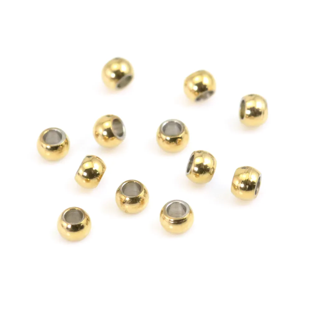Perla rotonda foro grande 2mm - Acciaio Inox 304 dorato x 50pz