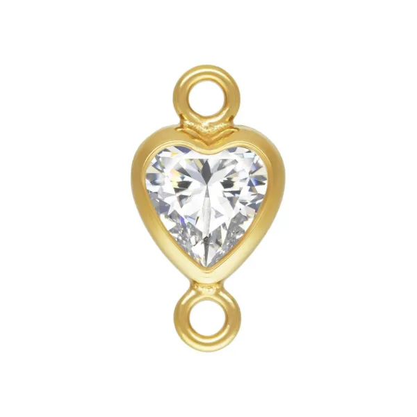 Intercalaire coeur serti 4x8mm (V) - oxyde de zirconium & Gold Filled x 1pc