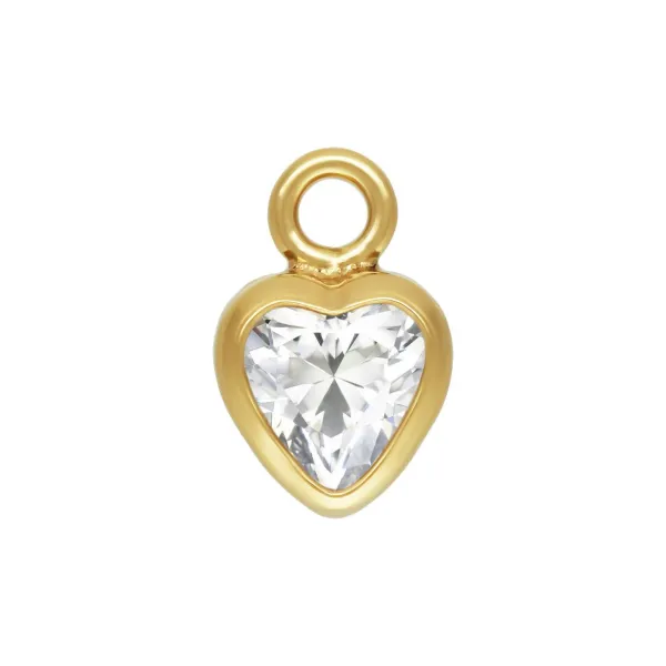Colgante de corazón engastado 3x5mm - óxido de zirconio y chapado en oro x 1pc