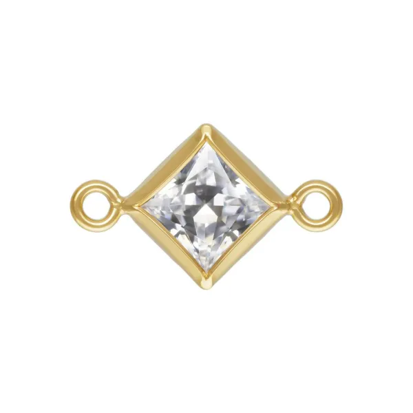Quadratisches Zwischenteil mit Zargenfassung 6x10mm - Zirkonia & Gold Filled x 1Stk.