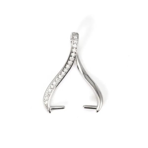 Gancio strass per perla completamente perforata 20mm - ossido di zirconio & Argento 925 rodiato x 1pz