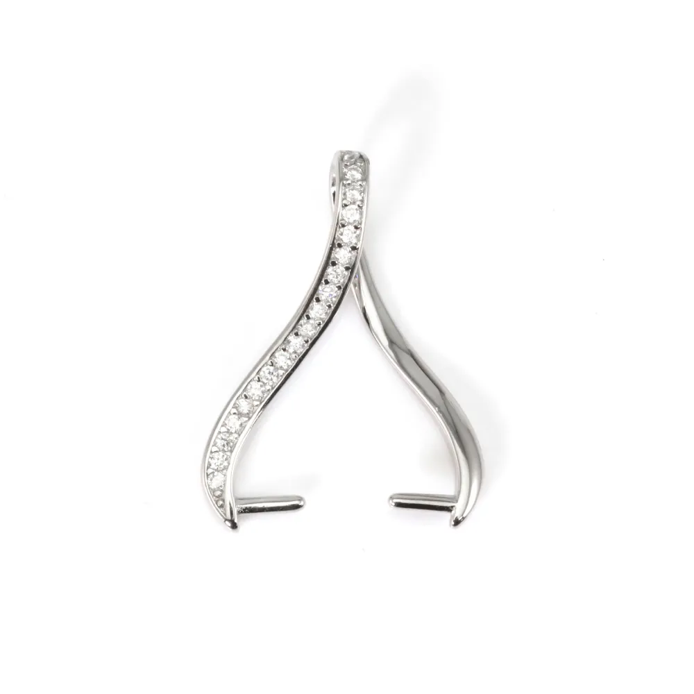 Fivela strass para pérola totalmente perfurada 20mm - zircônia cúbica & Prata 925 rodiada x 1pc