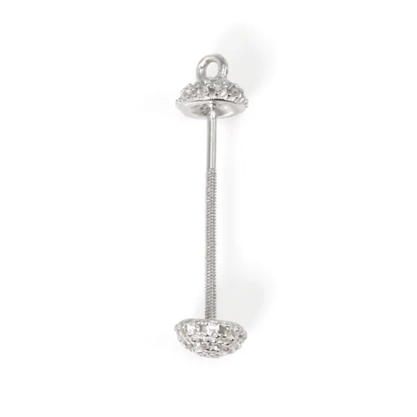 Schraubbügel für vollständig gebohrte Perle 24mm - Zirkonia & rhodiniertes 925er Silber x 1 Stück
