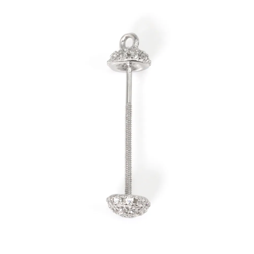 Screw-on bail for fully drilled pearl 24mm - cubic zirconia & Rhodium-plated 925 silver x 1pc