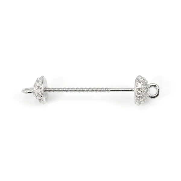 Zwischenelement zum Einschrauben für komplett durchbohrte Perle 27mm - Zirkonia & rhodiniertes 925er Silber x 1Stk
