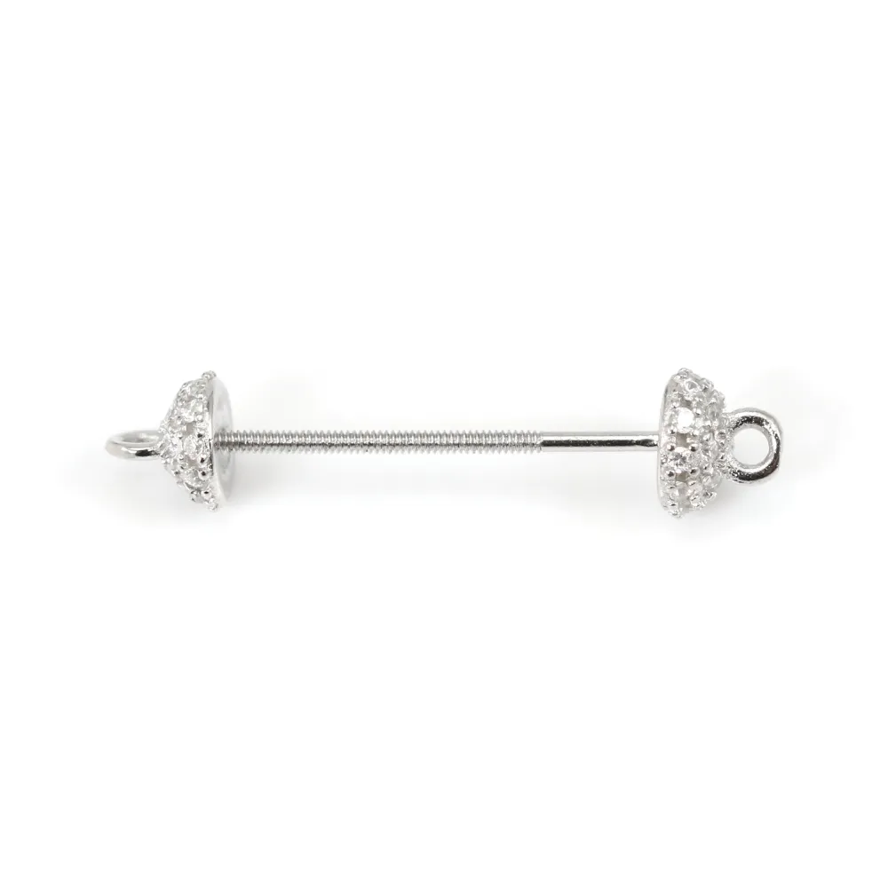 Argola intermediária rosqueável para pérola totalmente perfurada 27mm - zircônia cúbica & Prata 925 rodiada x 1pc