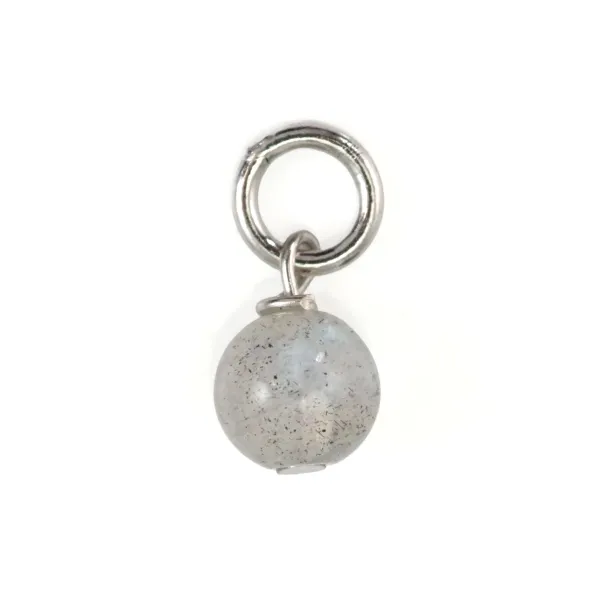 Round Labradorite Charm 4mm - Rhodium-Plated 925 Silver x 1pc