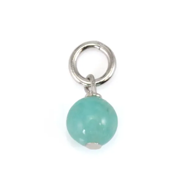 Peruvian Amazonite Charm round 4mm - Rhodium-plated 925 Silver x 1pc