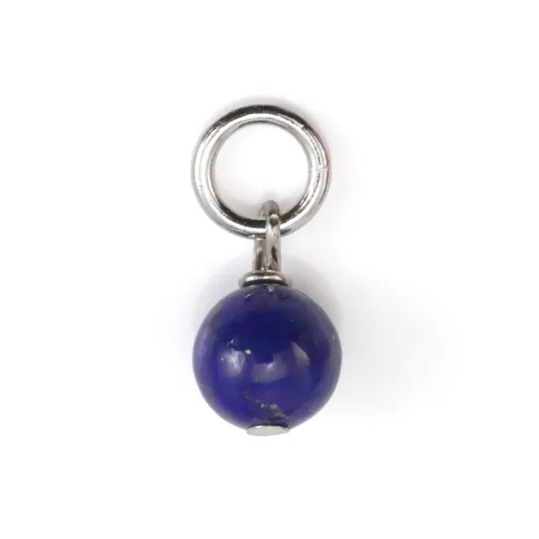Breloque Lapis Lazuli rond 4mm - Argent 925 rhodié x 1pc