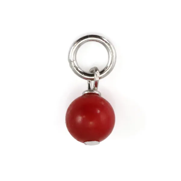 Runder roter Meeresbambus-Anhänger 4mm - Rhodiniertes Silber 925 x 1 Stück