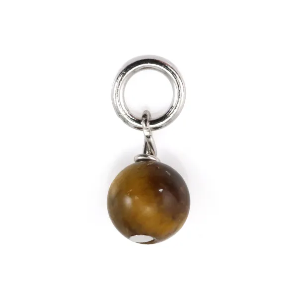 Round Tiger Eye Charm 4mm - Rhodium-plated 925 Silver x 1pc