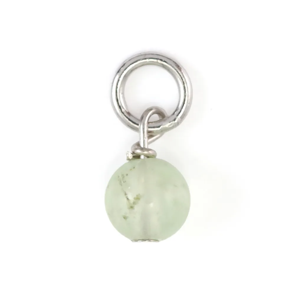 Round Prehnite Charm 4mm - Rhodium-plated 925 Silver x 1pc