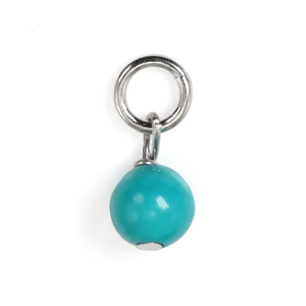 Breloque Howlite teinté turquoise rond 4mm - Argent 925 rhodié x 1pc