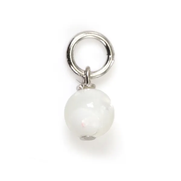 Breloque Nacre blanche rond 4mm - Argent 925 rhodié x 1pc