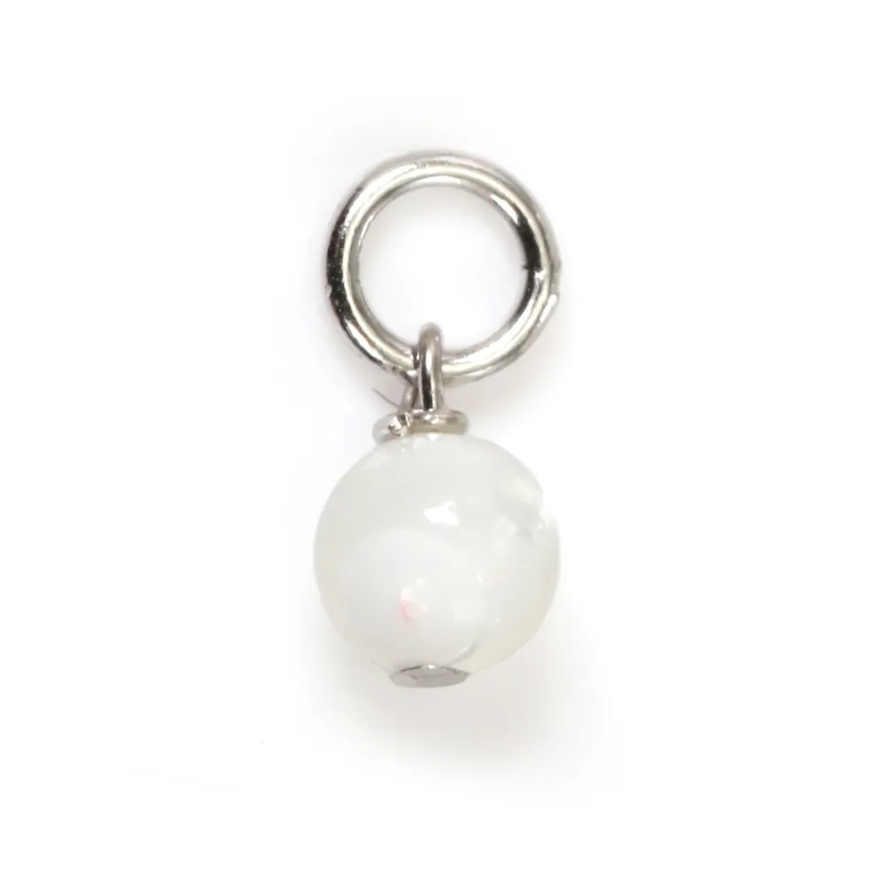 Colgante Nácar blanco redondo 4mm - Plata 925 rodiada x 1ud