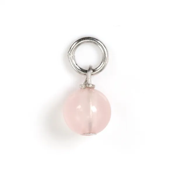 Ciondolo Quarzo rosa rotondo 4mm - Argento 925 rodiato x 1pz