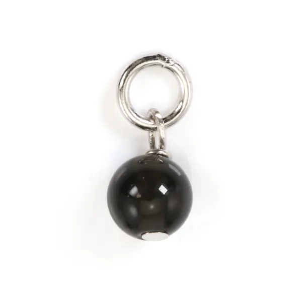 Breloque Obsidienne rond 4mm - Argent 925 rhodié x 1pc
