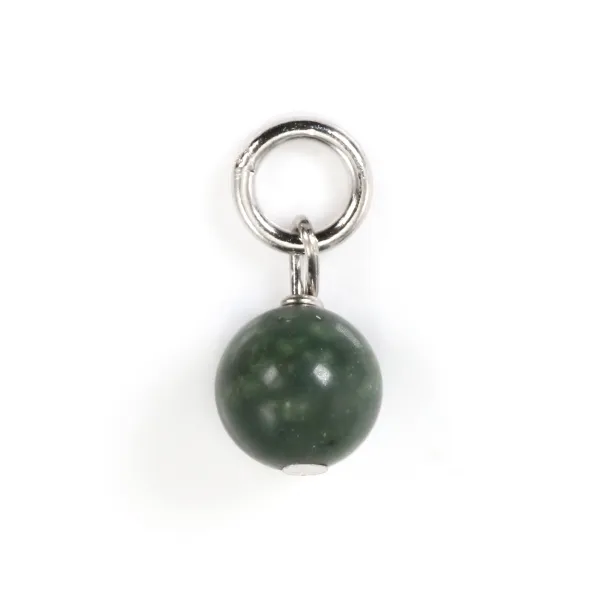 Kambaba Jasper Charm round 4mm - Rhodium-plated 925 Silver x 1pc