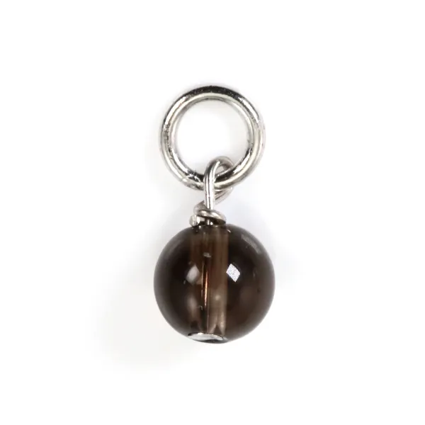 Pingente Quartzo fumê redondo 4mm - Prata 925 rodiada x 1un