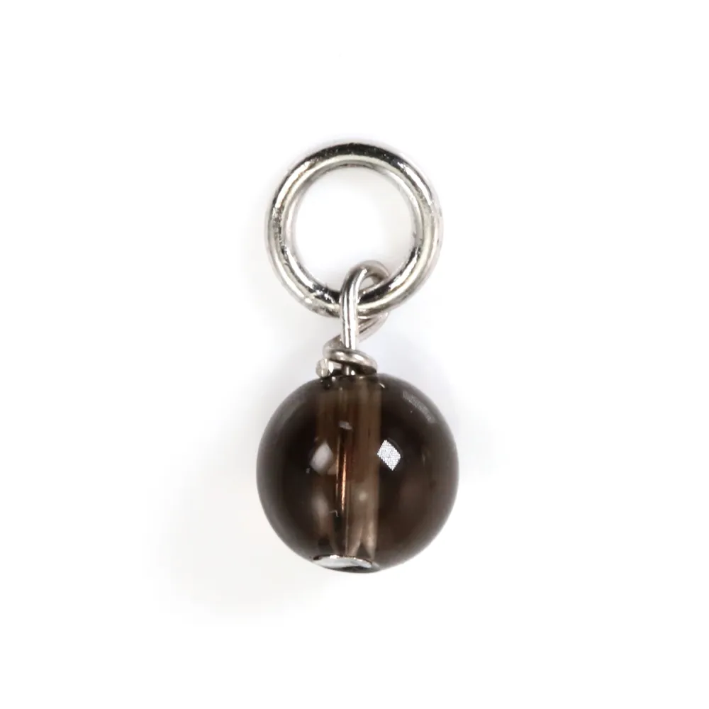 Breloque Quartz fumé rond 4mm - Argent 925 rhodié x 1pc