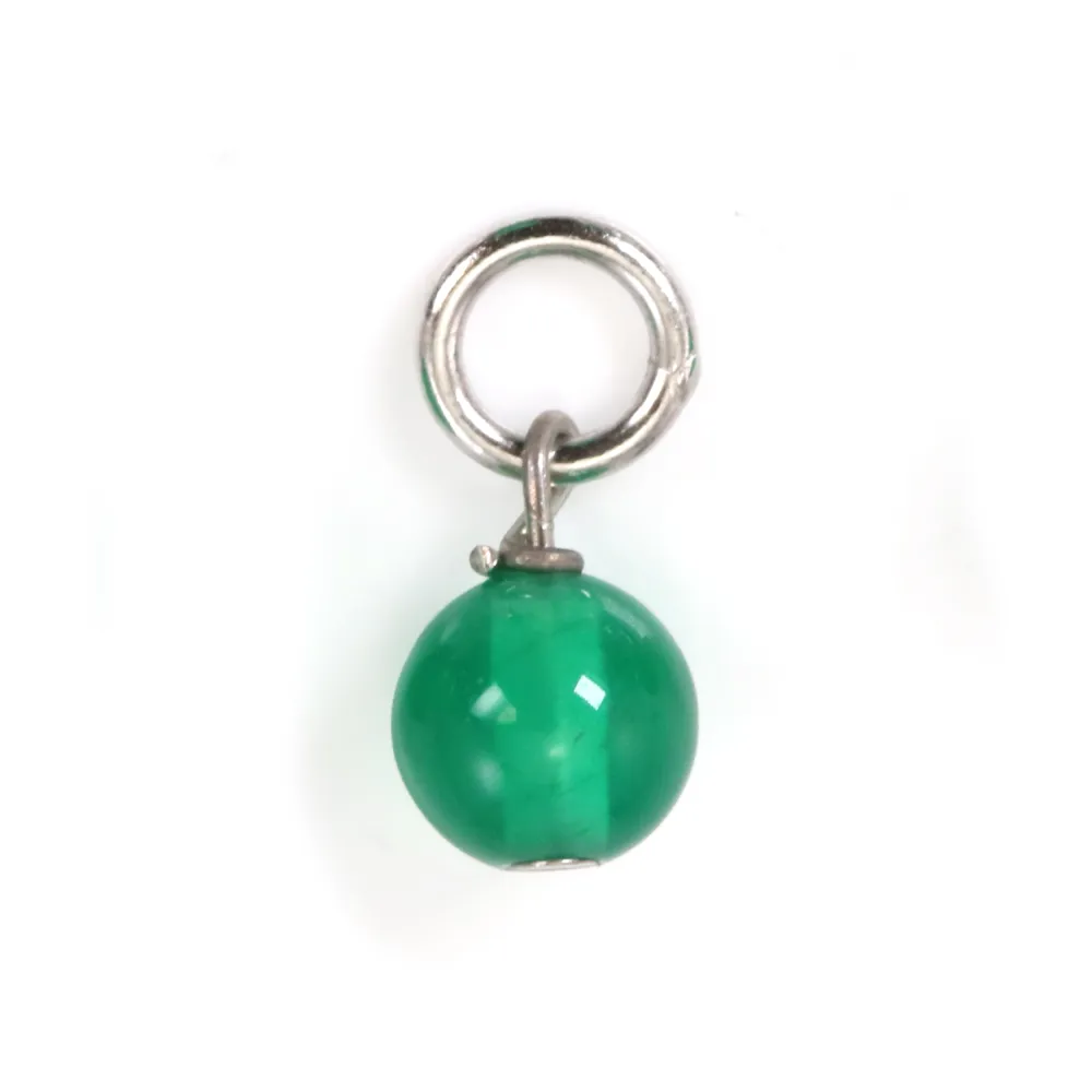 Green Agate Charm round 4mm - Rhodium-plated Sterling Silver x 1pc