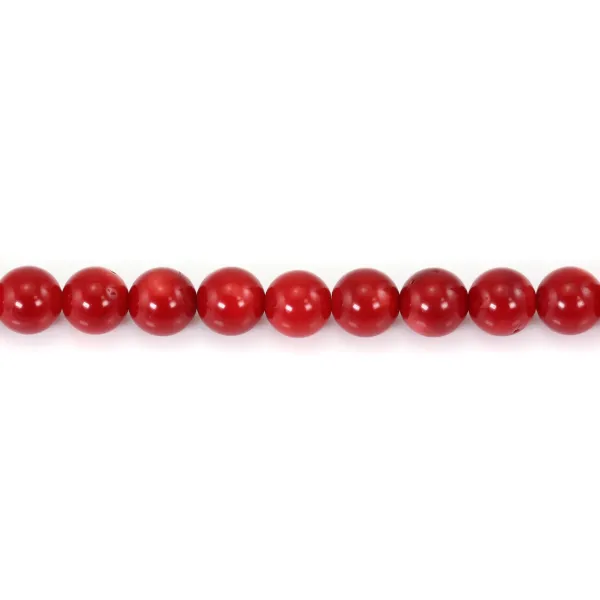 Bambou mer teinte rouge Rond  8mm x 2pcs