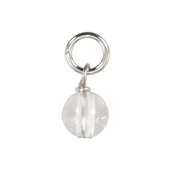Round Rock Crystal Charm 4mm - Rhodium-plated Sterling Silver x 1pc