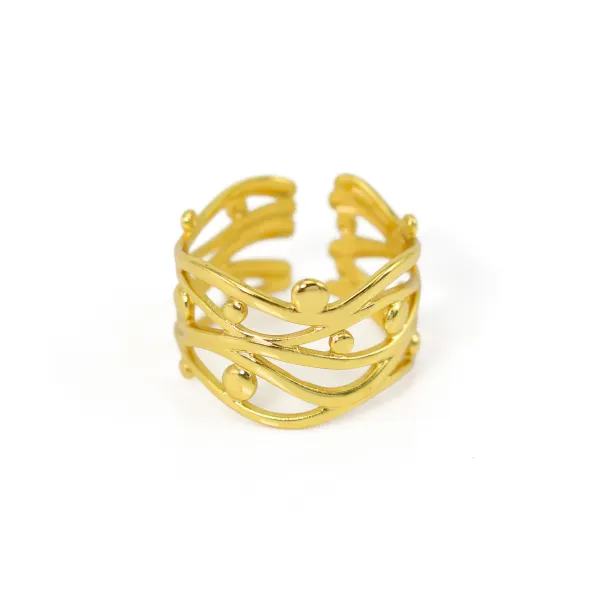 Adjustable multi-row wave ring - 304 gold-plated stainless steel x 1pc
