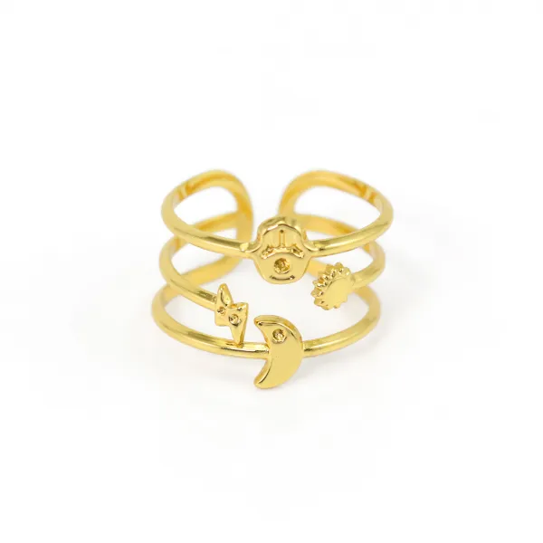 Anel ajustável multi-filas místico - Aço inoxidável 304 dourado x 1pc