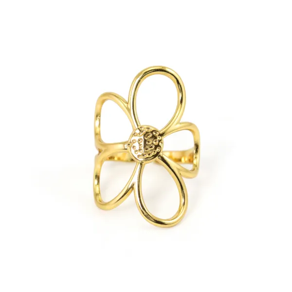 Anel ajustável flor gigante vazada - Aço inox 304 dourado x 1pc