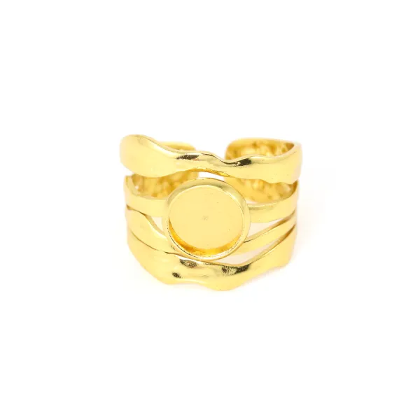 Bague épaisse réglable multi-rangs martelé pour cabochon 8mm - Acier inox 304 doré x 1pc