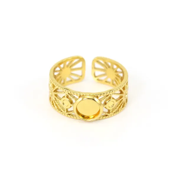 Adjustable fancy openwork ring for 6mm cabochon - Gold 304 stainless steel x 1pc