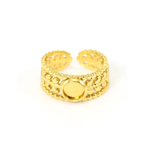 Verstellbarer Lorbeer-Ring für Cabochon 6mm - Edelstahl 304 vergoldet x 1 Stk.