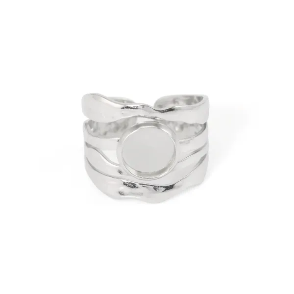 Einstellbarer dicker, mehrreihiger, gehämmerter Cabochon-Ring 8mm - Edelstahl 304 x 1 Stk.